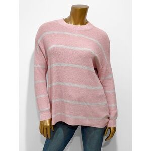 American Eagle Women's Pink/Gray Striped Jegging Fit Crew Neck Sweater Size S